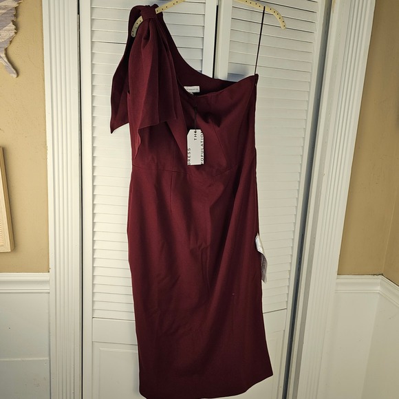 NWT Dress The Population Womens Burgundy Tiffany‎ One Shoulder Midi Dress XL - Picture 1 of 8
